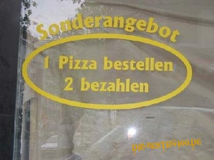 Sonderangebot: 1 Pizza bestellen und 2 bezahlen