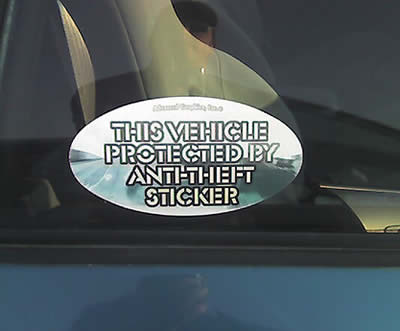 this vehicle protected by anti-theft sticker