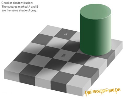 Die besten 100 Bilder in der Kategorie optischetaeuschung: Schatten-Illusion - Das Feld A und B haben die gleiche Farbe!