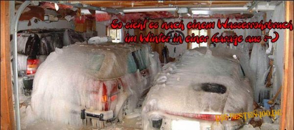 Wasserrohrbruch im Winter in Garage