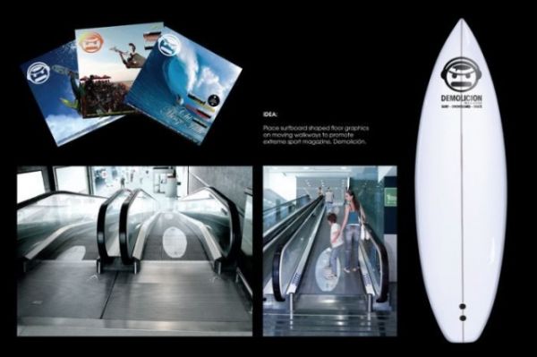 Die besten 100 Bilder in der Kategorie werbung: Surfboard-Werbung auf Rolltreppe
