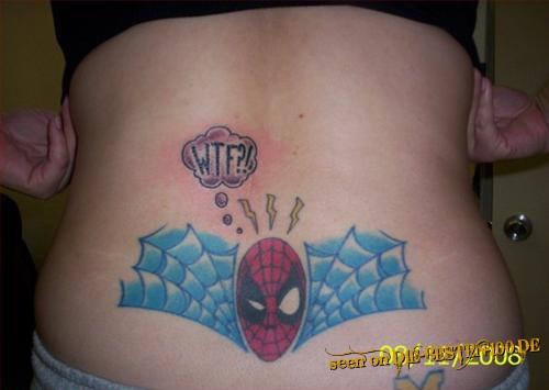 Die besten 100 Bilder in der Kategorie lustige_tattoos: What the fuck Spiderman - Tattoo