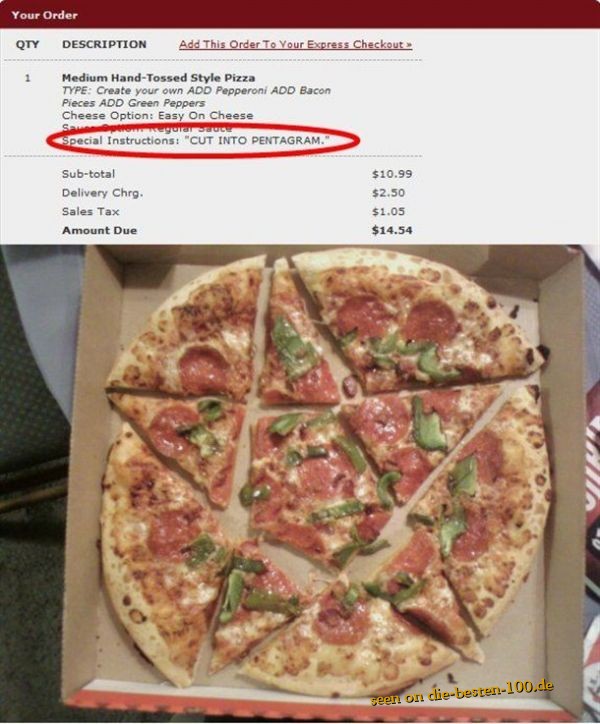 Die besten 100 Bilder in der Kategorie nahrung: Cut the Pizza in Pentagramm Bestellung