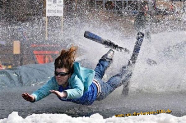 SkiHase macht Abflug auf Wasser - skiing accident