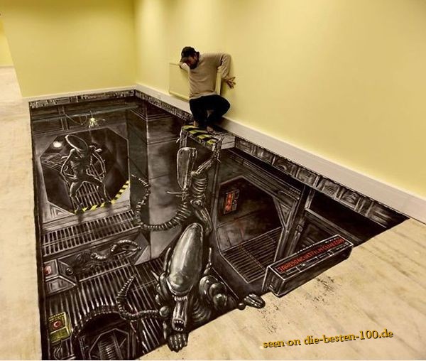 3D Alien Bodenmalerei - 3D Alien Street Art