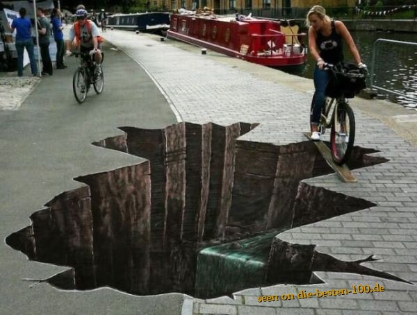 Loch in Radweg 3D-StraÃenmalerei - Street-Art