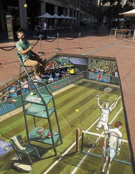 Die besten 100 Bilder in der Kategorie strassenmalerei: 3D Unterirdischer Tennisplatz