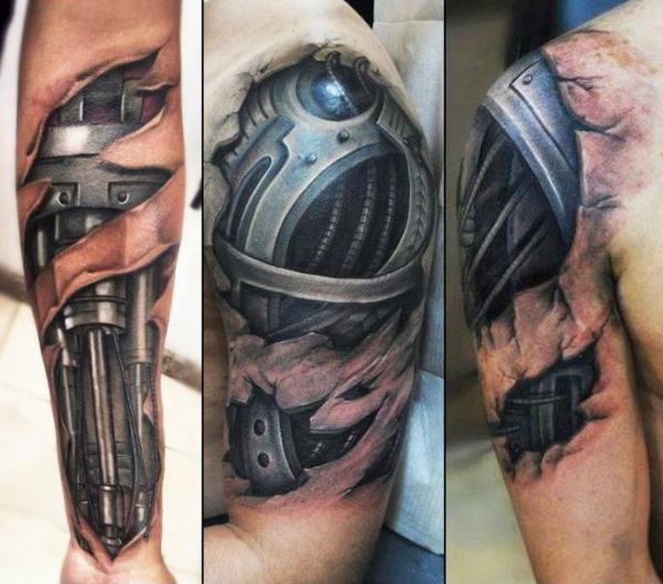 Biomechanische Tattoos in 3D Style Oberarm
