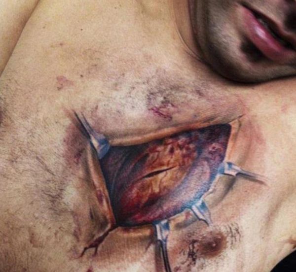 Die besten 100 Bilder in der Kategorie horror_tattoos: Klaffende Wunde 3D Tattoo
