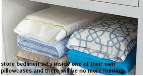 Store bedlinen sets inside one of theeir own pillowcases
