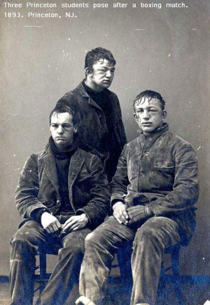 Tree Princeton Students pose after a boxing match. 1893