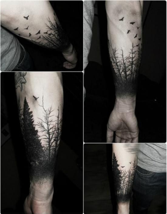 DÃ¼steres Vogel Wald Tattoo