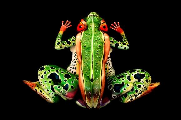 Die besten 100 Bilder in der Kategorie amphibien: 5 hÃ¼bsche Frauen und ein Bodypainting KÃ¼nstler gleich ein Frosch