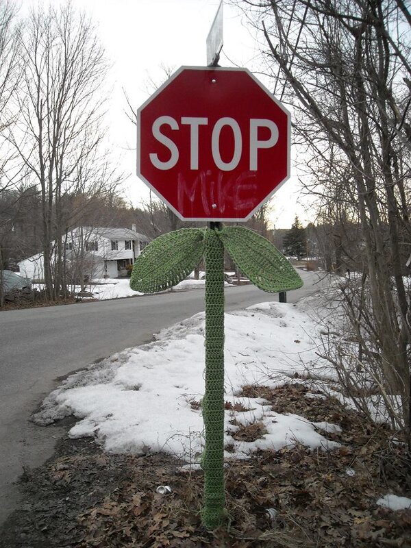 Wintermantel, Stop-Schild, kreatives Stricken
