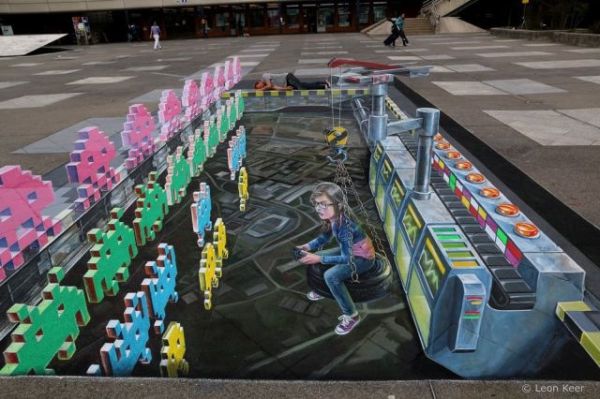 Fantastisches 3D Space-invaders Street Art