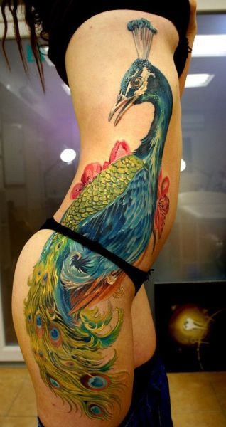 Pfau, Tattoo, frau, KÃ¶rper, Tattoo