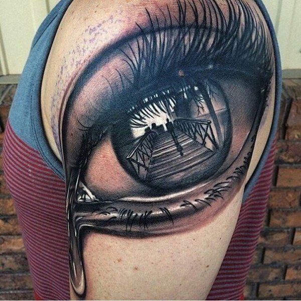Tattoo, Oberarm, Auge, Escher, 3D