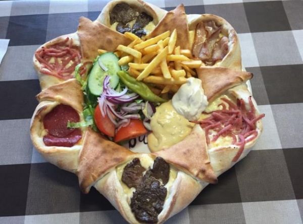 FrÃ¼hstÃ¼ck, lecker, ungesund, KÃ¤se, Pizza, Fleisch, Pommes