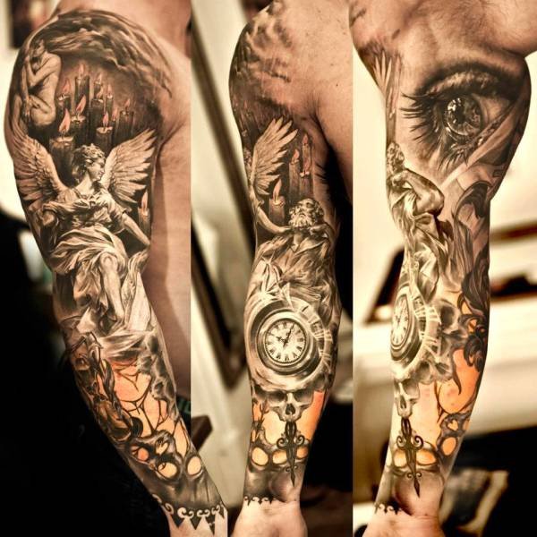 Arm, Tattoo, 3D, Uhr, Auge