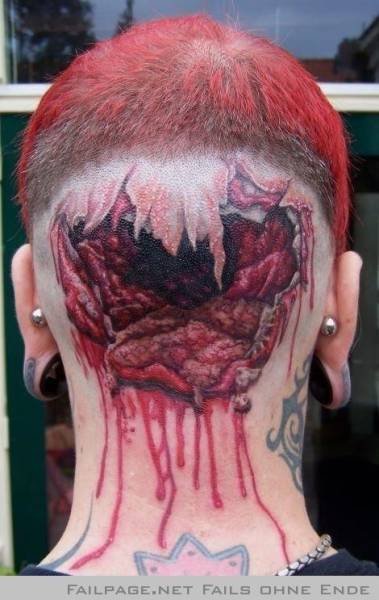 Die besten 100 Bilder in der Kategorie horror_tattoos: Hirn, Kopf, Tattoo, Verletzung,  Horror, Blut