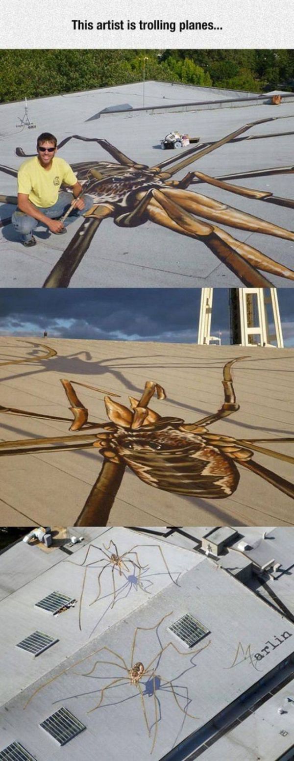 Die besten 100 Bilder in der Kategorie strassenmalerei: Spinnen, 3D, Dach, Kunst, Schatten, Flugzeuge