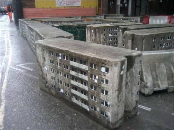 Beton, Absperrungen, Hochhaus, Kunst