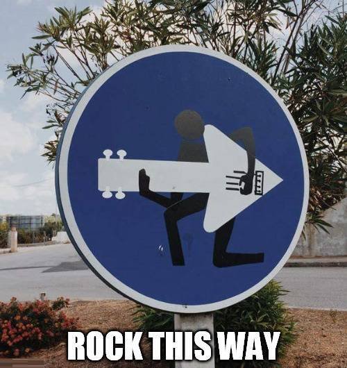 Schild, Pfeil, Gitarre, Rock, lustig