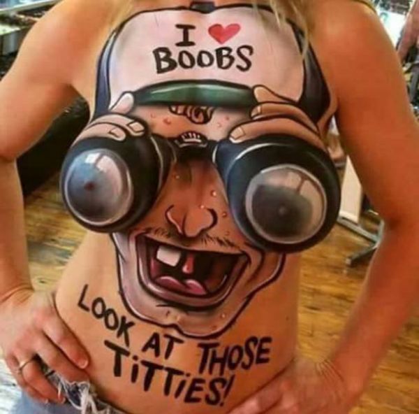 bodypainting, boobs, fernglas