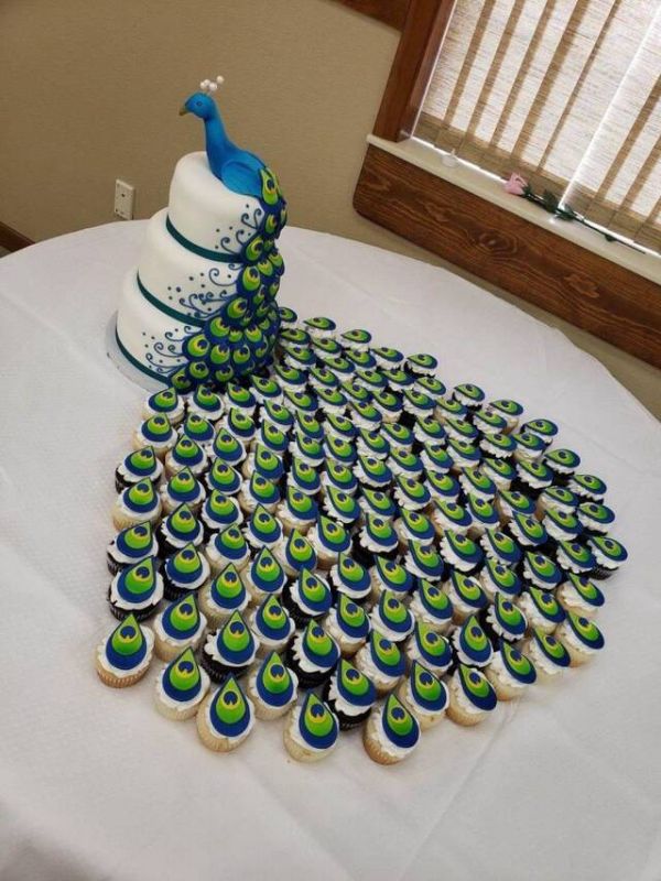 Kuchen, Pfau, Vogel, Muffins, Hochzeitskuchen