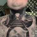 Die besten Bilder:  Position 15 in tattoos - Hals, Tattoo, 3D, Gleise, Zug, Tunnel