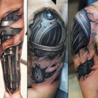 Biomechanische Tattoos in 3D Style Oberarm