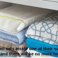 Store bedlinen sets inside one of theeir own pillowcases