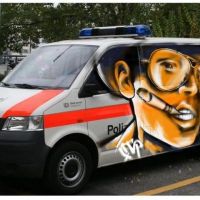 Fear and Loathing Graffiti auf Polizei-Bus