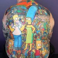 Rücken Tattoo, Simpsons, Homer, Bart, Lisa, Maggy, Marge