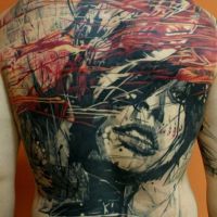 Tattoo, modern, Kunst, Gesicht, Rücken