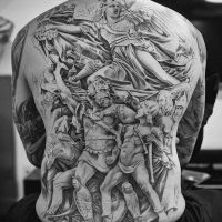 Anitke, Krieger, Rücken, Tattoo, Schwarz-Weiß